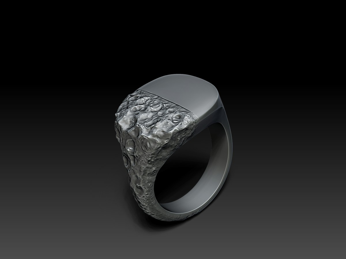 Sculpted signet ring. Custom Jewellery. 3D Rendering.